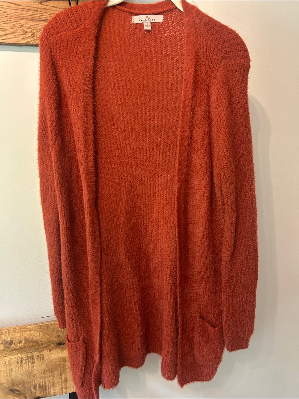 Love Tree Burnt Orange Open-Front Fuzzy Cardigan